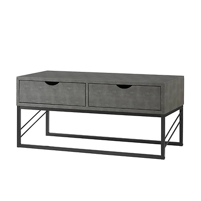 Gray 2-Drawer Faux Shagreen Coffee Table
