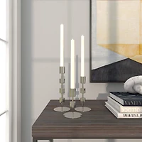 Silver Aluminum Floating Block Abstract Candle Holder with Rounded Base Set