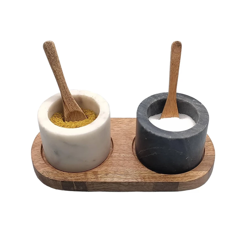 Marble Bowls with Mango Wood Tray & Spoons Set by Ashland®