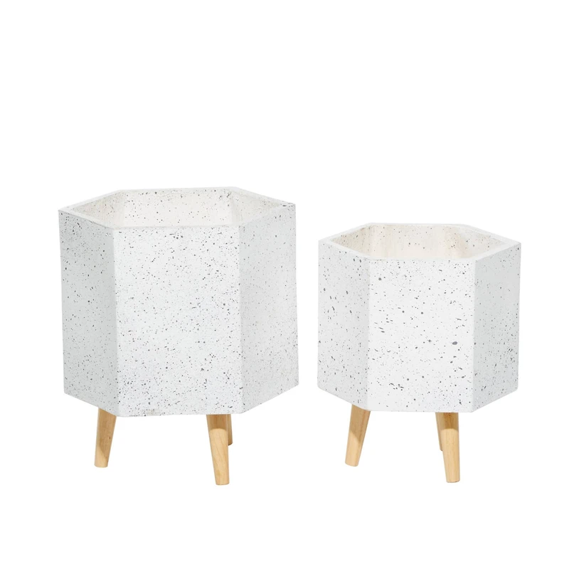 Set of 2 White MgO Contemporary Planter 15", 17"