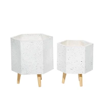 Set of 2 White MgO Contemporary Planter 15", 17"