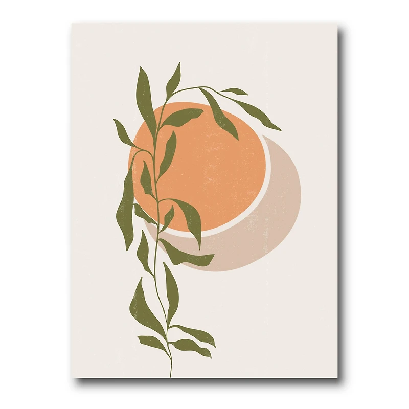 Designart - Abstract Orange Sun and Moon With Tropical Leaf