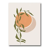 Designart - Abstract Orange Sun and Moon With Tropical Leaf