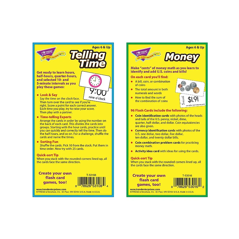 Trend Enterprises® Time and Money Skill Drill Flash Cards Assortment