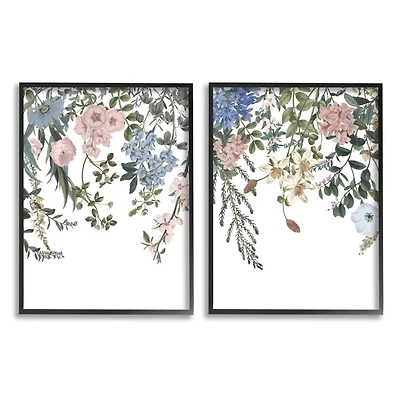 Stupell Industries Vintage Flower Vines Multi-Color Hanging Spring Floral in Frame Wall Art