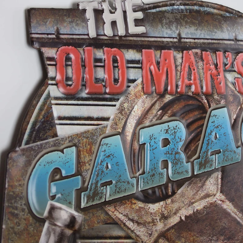American Art Décor™ 16.5" The Old Man's Garage Embossed Metal Sign