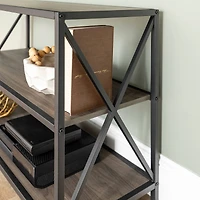 Walker Edison Slate Gray/Black Metal X-Frame Industrial Wood Bookshelf