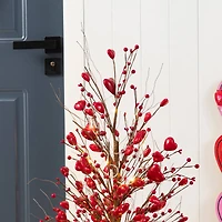 Glitzhome® 36" Valentine's Lighted Red Berry Heart Urn Porch Tree with Timer