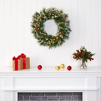 24" LED Frosted Swiss Pine & Berry Artificial Wreath