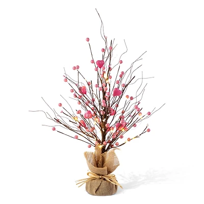 Glitzhome® 20" Lighted Valentine's Pink Berry Heart Table Tree