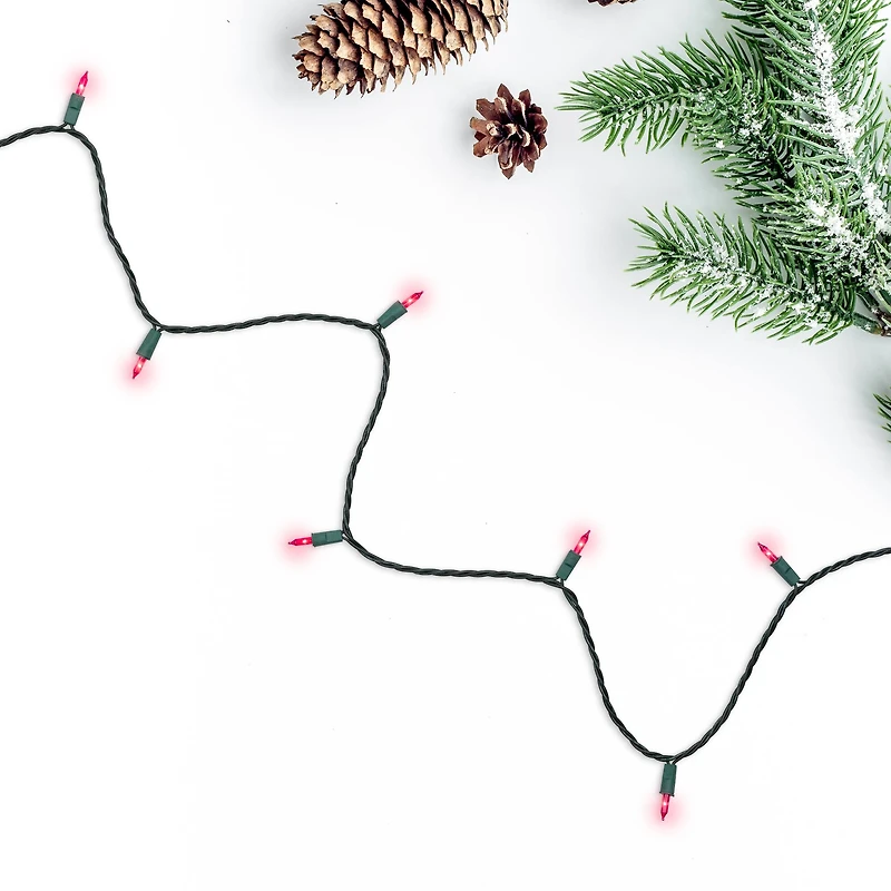 Set of 50 Pink Perm-O-Snap Mini Christmas Lights - 24.75 ft  Green Wire