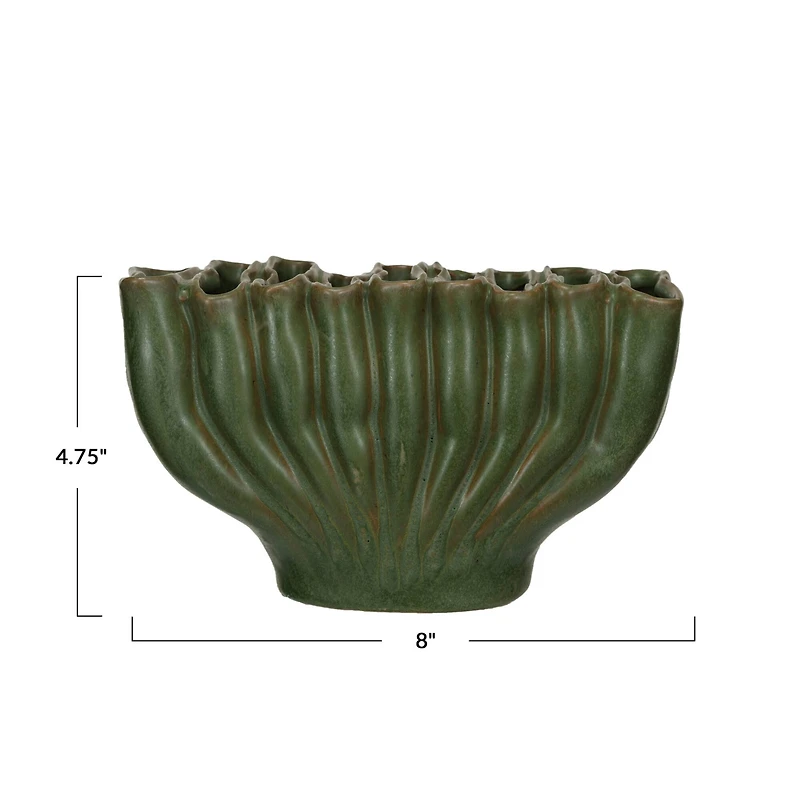 Hello Honey® 8" Green 9 Sectioned Sculptural Stoneware Vase