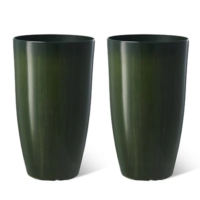 Glitzhome® 23.5" Gradient Green Faux Ceramic Tall Plastic Planters, 2ct.