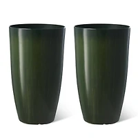 Glitzhome® 23.5" Gradient Green Faux Ceramic Tall Plastic Planters, 2ct.