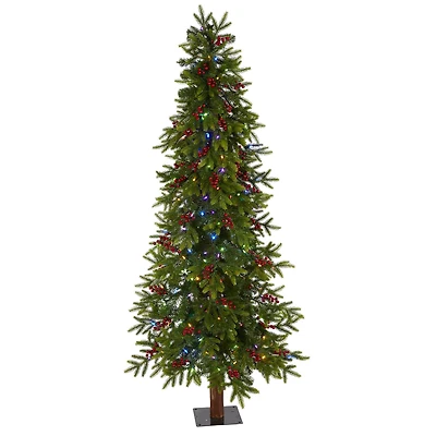 6ft. Pre-Lit Berries Victoria Fir Artificial Christmas Tree with Color Changing LED Lights