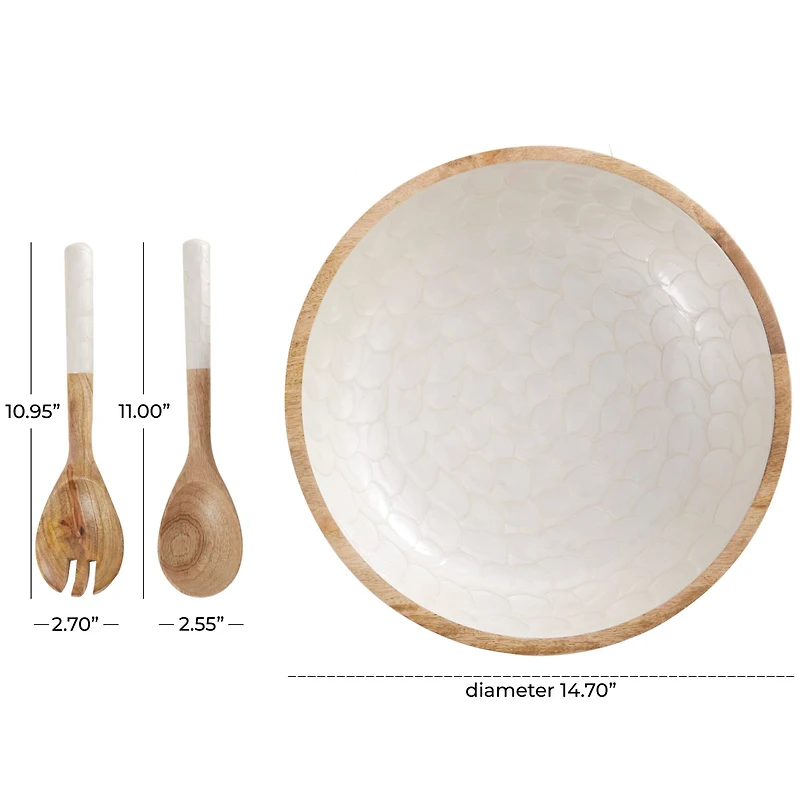 Mango Wood Decorative Bowl with Serving Utensils Set