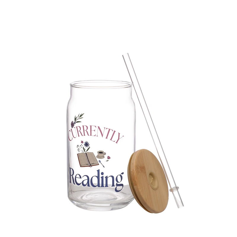 15.2oz. Currently Reading Glass with Bamboo Lid & Straw by Ashland®