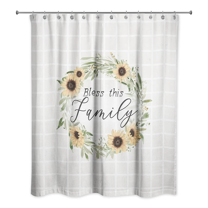 Wreath with Sunflowers and Plaid Family 71" x 74" Shower Curtain