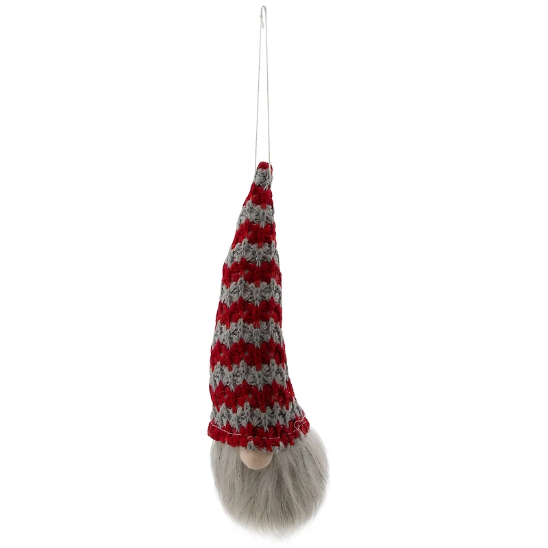 8" Red & Gray Knit Gnome Head LED Ornament