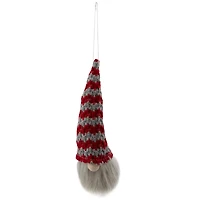 8" Red & Gray Knit Gnome Head LED Ornament