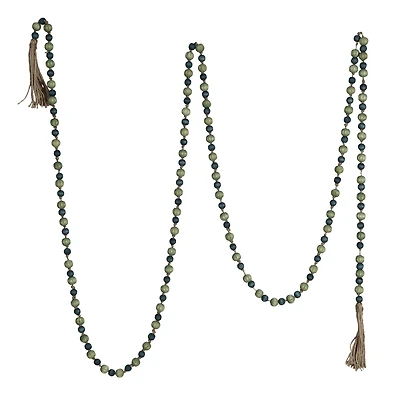 Hello Honey® 12ft. Green & Blue Paulownia Wood Beads with Jute Tassels Garland