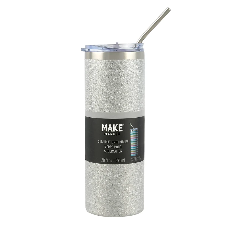 20oz. Silver Glitter Stainless Steel Sublimation Tumbler by Make Market®