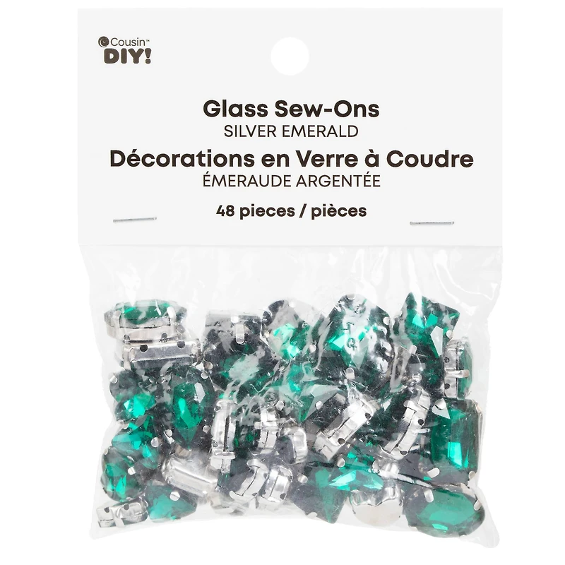 CousinDIY Silver Emerald Glass Sew-On Rhinestones, 48ct.