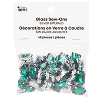 CousinDIY Silver Emerald Glass Sew-On Rhinestones, 48ct.