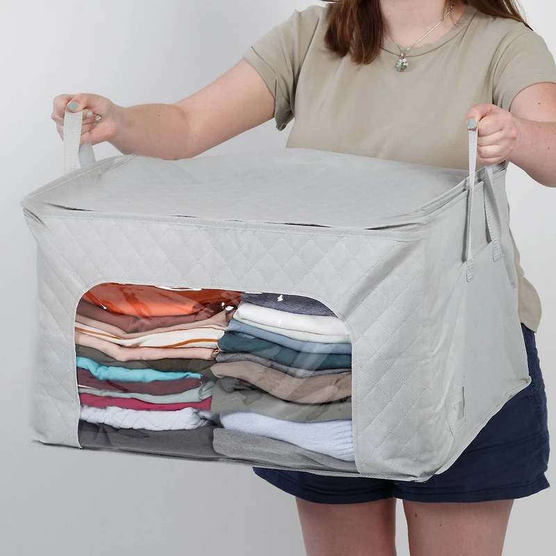 Honey Can Do Gray Clothes Storage Bags with Handles and Clear-View Windows, 3ct.
