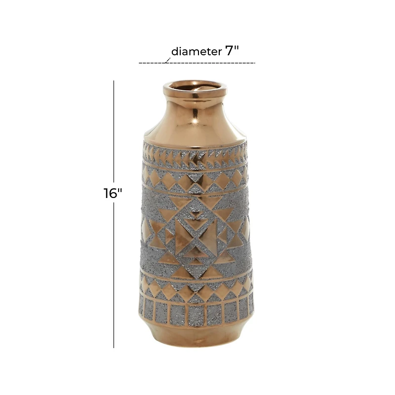 Gold Porcelain Contemporary Vase 16" x 7" x 7"