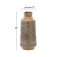 Gold Porcelain Contemporary Vase 16" x 7" x 7"