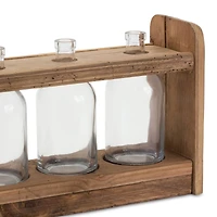 15" Triple Bottle Vases in Wood Stand