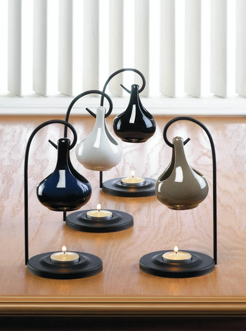 7.5" Black Porcelain Tear Drop Tea Candle Oil Warmer