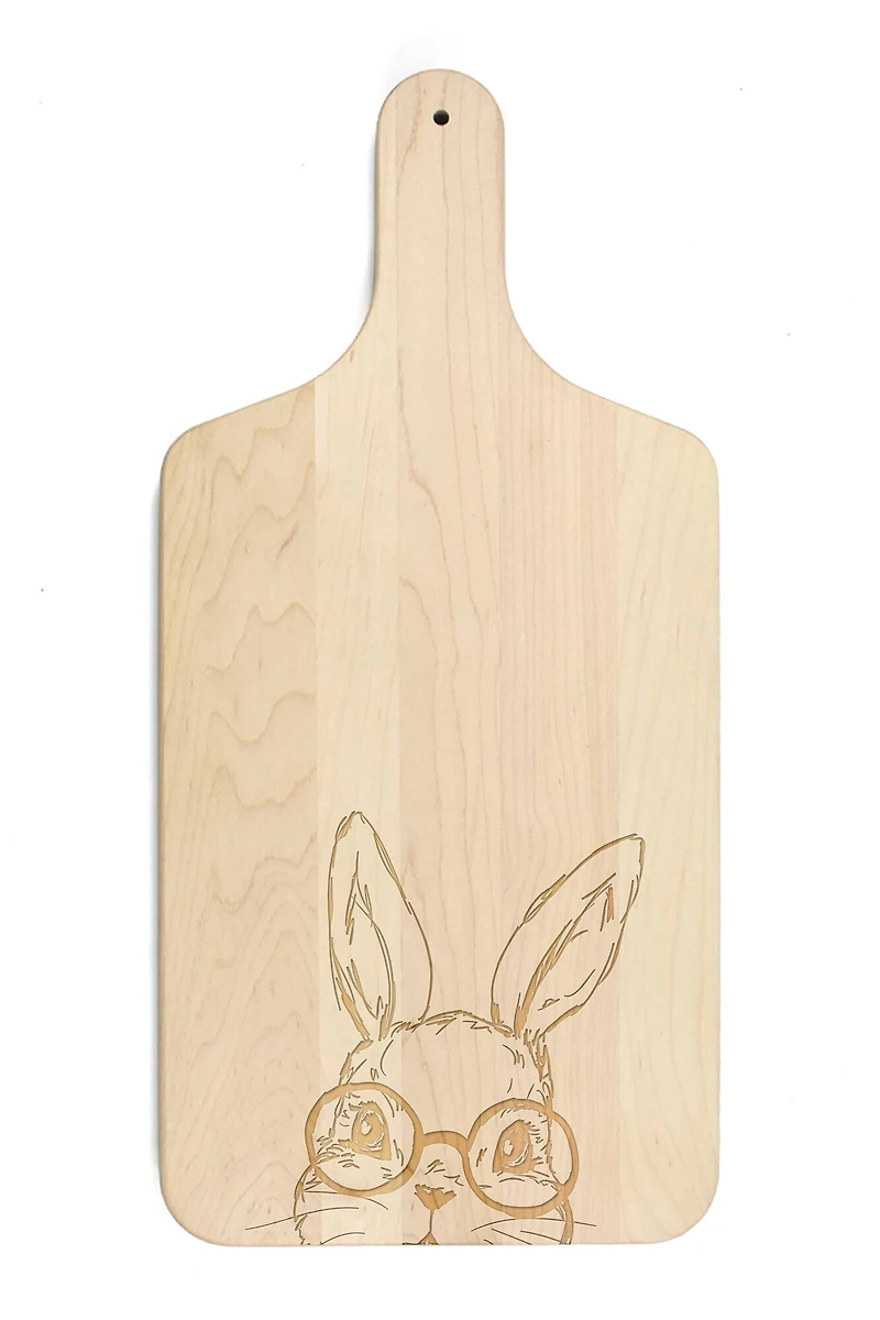 Bunny With Glasses 8" x 17" Maple Paddle Cutting Board
