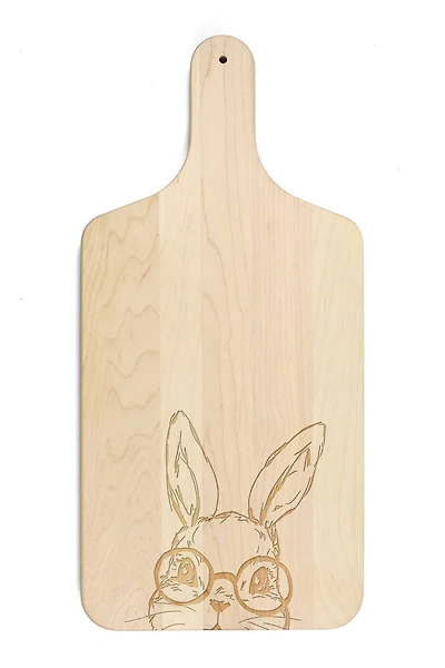 Bunny With Glasses 8" x 17" Maple Paddle Cutting Board