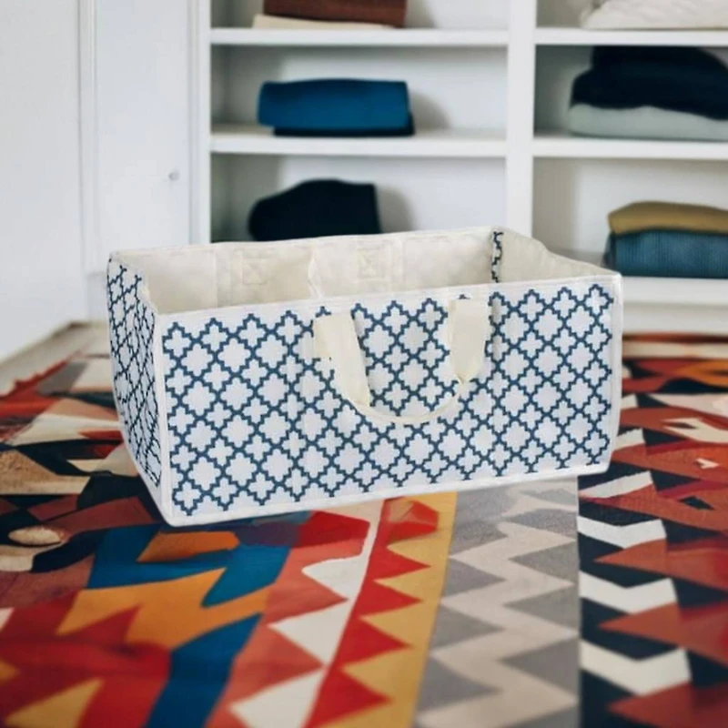 Navy Polyester Lattice Rectangle All Purpose Storage Bin