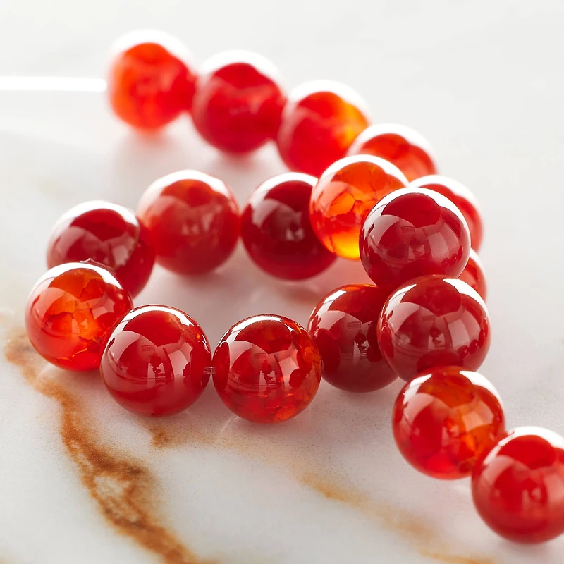 12 Pack:  Amber Fire Agate Round Beads, 8mm by Bead Landing™