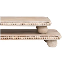 Light Brown Mango Wood Beaded Decorative Tray Set
