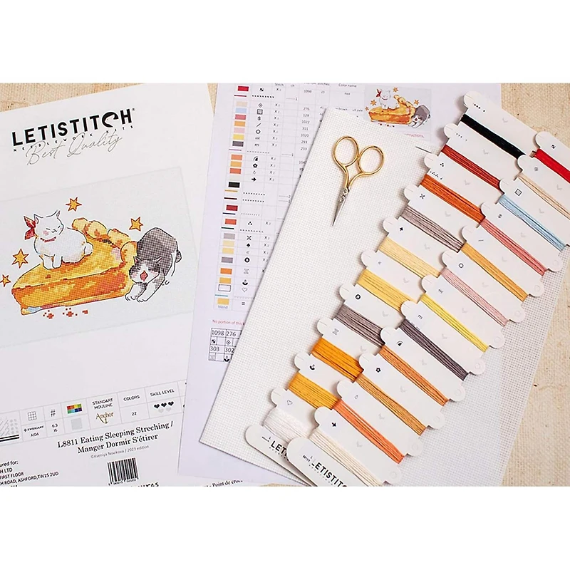 LetiStitch Eating Sleeping Stretching Counted Cross Stitch Kit