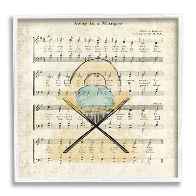 Stupell Industries Baby Jesus Cradle Away In Manger Musical Script Framed Wall Art