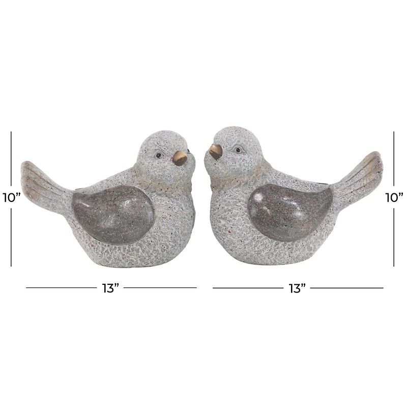 13" Gray Stone Country Bird Garden Sculpture Set