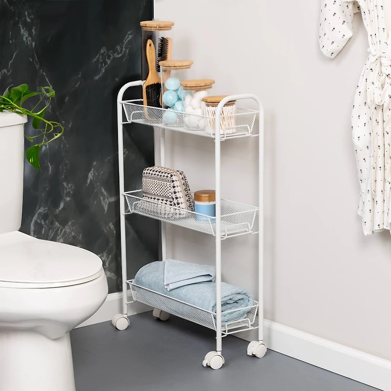 Honey Can Do White 3-Tier Mesh Narrow Rolling Cart