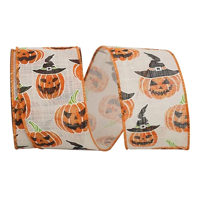 The Ribbon Roll 2.5" x 10yd. Linen Touch Wired Jack-O-Lantern Ribbon