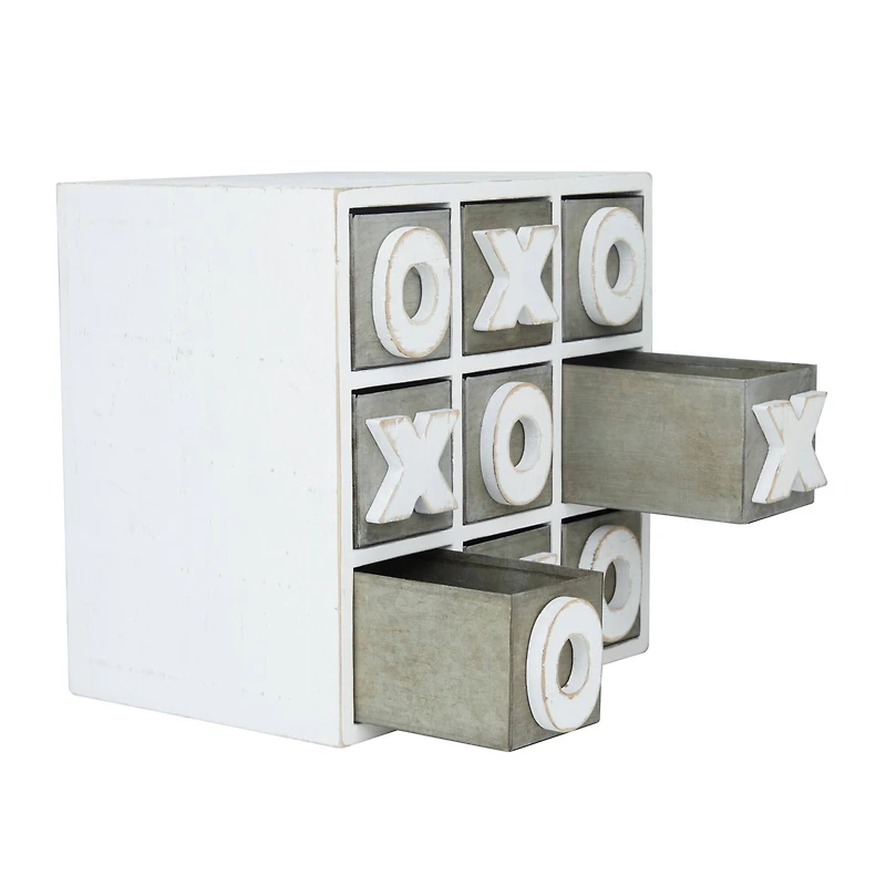 White Wood Traditional Tic Tac Toe Cabinet, 11" x 11" x 9"