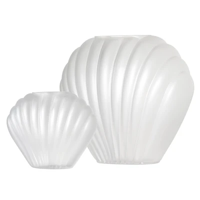 American Art Decor White Sea Scallops Misted Glass Vase Set