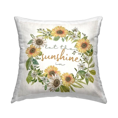 Stupell Industries Warm Sunshine Phrase Sunflower Botanical Wreath Throw Pillow, 18" x 18"