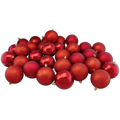 32ct. 3.25" 4-Finish Red Shatterproof Ball Ornaments