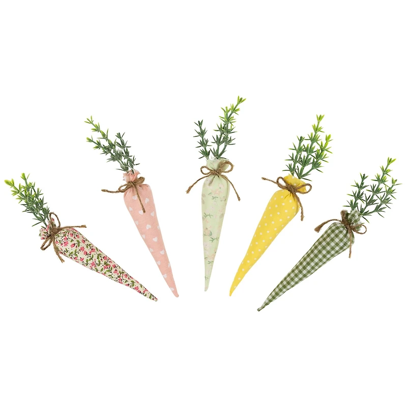 9" Mixed Fabric Carrot Easter Decorations Set