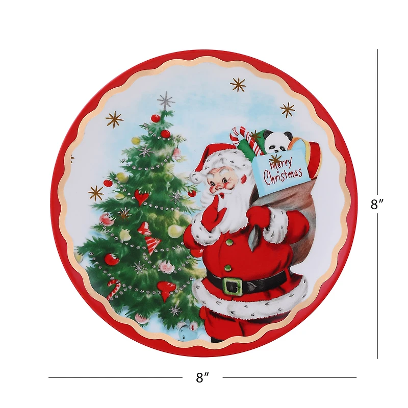 90th Anniversary Collection 8" Gold & Red Trimmed Ceramic Santa Plates, 4ct.