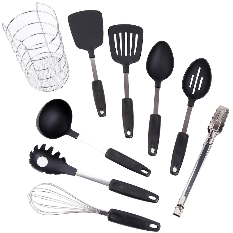 Gibson Chef's Better Basics Utensil Set In Round Shape Wire Caddy, 9ct.